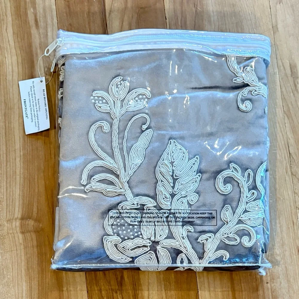 Hand Embroidered Velvet King Sham, Frontgate Aviana Collection, Gray, 20x36 in